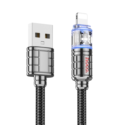 hoco U122 1,2 м, 2,4 А, USB-8-контактный фонарь, прозрачный кабель для зарядки и передачи данных Discovery Edition (черный)