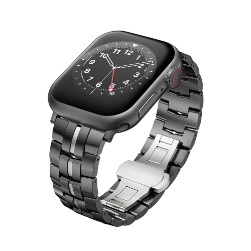 Для Apple Watch SE 2023 40 мм пряжка-бабочка, металлический ремешок для часов с 5 бусинами (черный, серебристый)