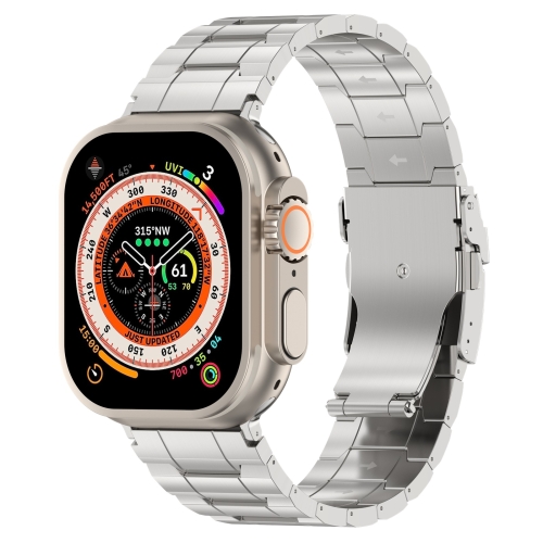 Для Apple Watch Ultra 2 49 мм безопасная пряжка, трапециевидный ремешок для часов из титановой стали (серебристый)
