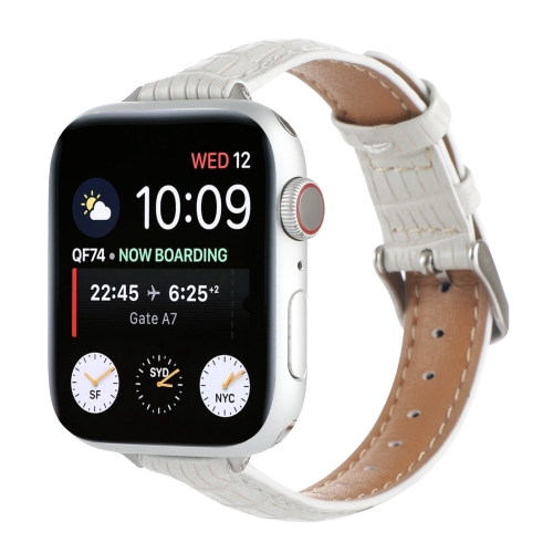 Для Apple Watch Series 9 Тонкий ремешок для часов из крокодиловой кожи 45 мм (белый)