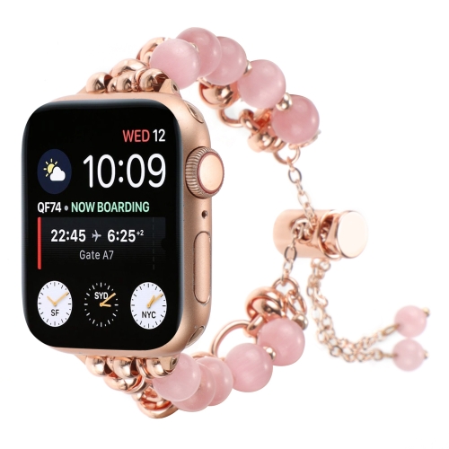 Для Apple Watch SE 2023 44 мм металлический браслет с жемчужной цепочкой (розовое розовое золото)