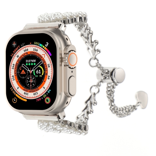 Для Apple Watch Ultra 2 49 мм жемчужная круглая цепочка из цинкового сплава металлический ремешок для часов (серебристый)