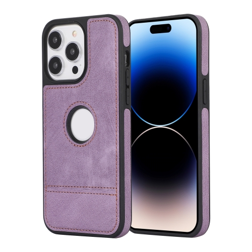 Чехол для телефона из искусственной кожи с вышивкой и полым вырезом для iPhone 14 Pro Max (фиолетовый)