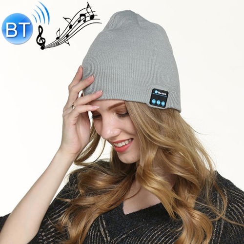 Теплая вязаная шапка Bluetooth 5.0 Wireless Call Music (серый белый)