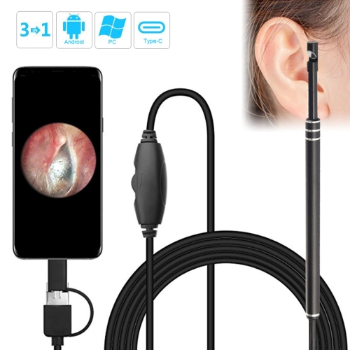 i96 3 в 1 USB Ear Scope Inspection HD 0.3MP Camera Visual Ear Spoon для OTG Android телефонов, ПК и MacBook, кабель длиной 1,85 м (черный)