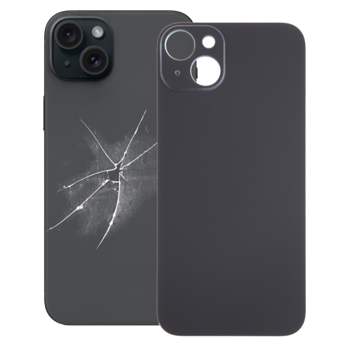 Для iPhone 15 Plus Легко заменяемая стеклянная задняя крышка с большим отверстием для камеры (черная)
