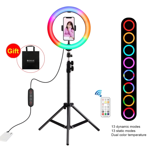 Puluz 10,2 дюйма 26см Marquee LED RGBWW Selfie Seauty Light + 1.1M штативная гора 168 светодиодный двухцветный температуру с двумя цветами.