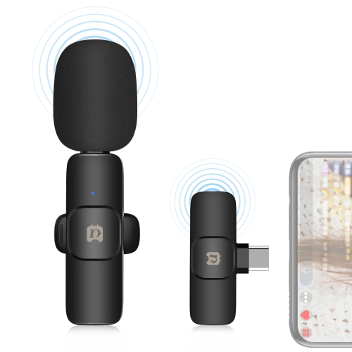 Puluz Live Troadcast Vlogging Bluetooth Lavalier Microphone с интерфейсом типа C / USB-C (черный)