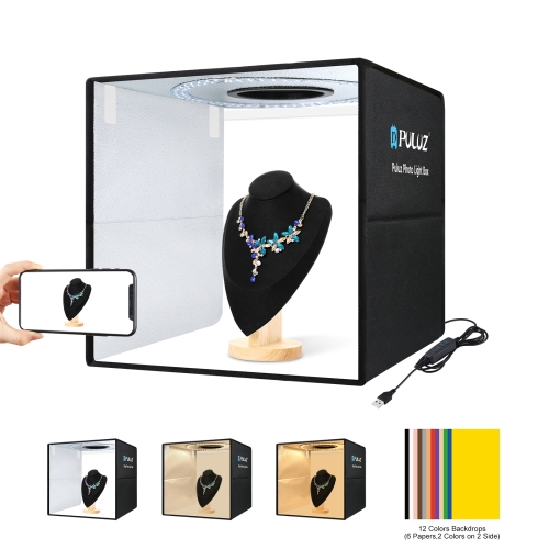 Puluz 40CM складной портативный кольцевой свет USB фото освещение студии съемки палатки палатки с 6 х двусторонними цветными фонами, размер: 40см x 40см x 40см (черный)