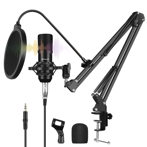 Puluz Condenser Microphone Studio Froadcast Professional Singing Microphone Kits с подвесной ножницей и металлом амортизатором и звуковой картой USB (черный)