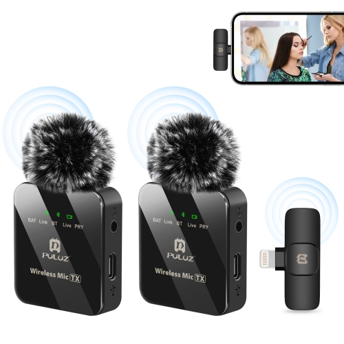 Беспроводной петличный микрофон PULUZ для iPhone / iPad, 8-контактный приемник и два микрофона (черный)