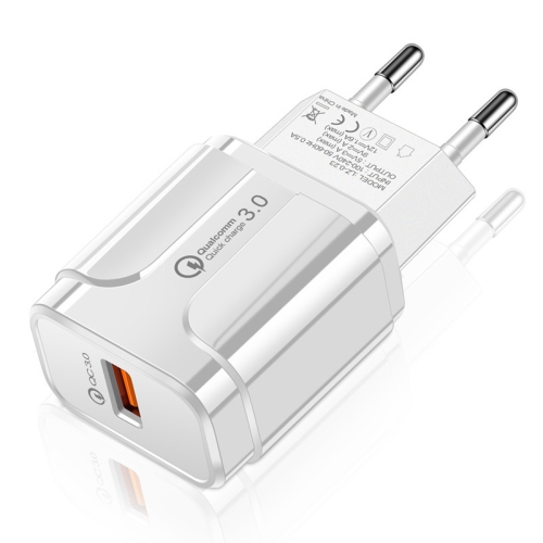 Портативный QC3.0 18W USB порт Универсальный Скоростное зарядное устройство зарядное устройство, ЕС Plug (белый)