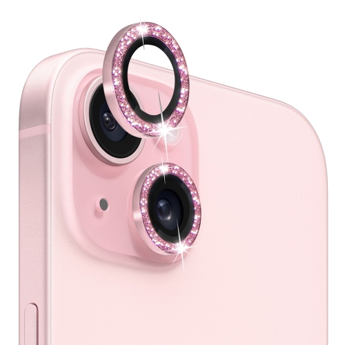 Для iPhone 15/15 Plus NORTHJO Защитная пленка для объектива камеры из закаленного стекла с блестящим металлическим кольцом (розовая)