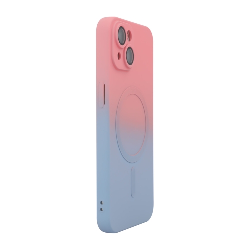 Для iPhone 14 ENKAY Hat-Prince MagSafe Радужный градиентный силиконовый чехол для телефона с пленкой для объектива (розовый синий)