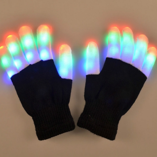 Светодиодные цветные светящиеся перчатки для выступлений Детские перчатки, одна пара, подходящий возраст: около 10 лет (черные)