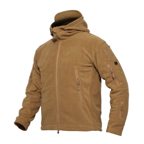 Теплое мужское флисовое термодышащее пальто с капюшоном, размер: XL (коричневый)