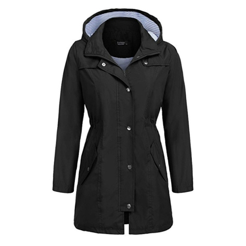 Повседневное женское длинное пальто с водонепроницаемой талией и капюшоном, размер: XL (черный)