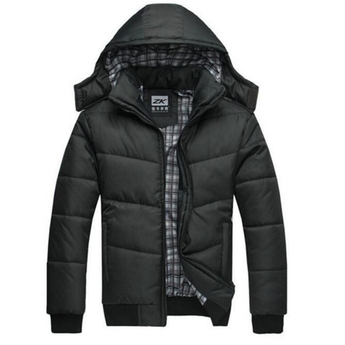 Мужская зимняя куртка повседневная тонкая хлопковая с парками с капюшоном, размер: XL (черный)