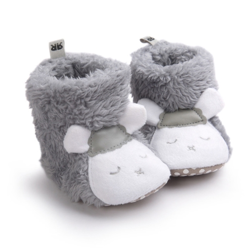Детская хлопчатобумажная обувь для детей от 0 до 1 года Зима плюс бархатная теплая нескользящая обувь для малышей с мягкой подошвой, размер: внутренняя длина 11 см (серый)