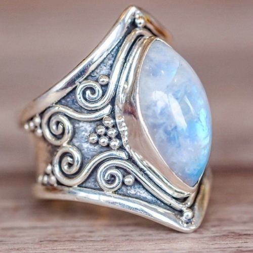 Винтажное серебряное кольцо с большим камнем для женщин, модные богемные украшения в стиле бохо, размер кольца: 10
