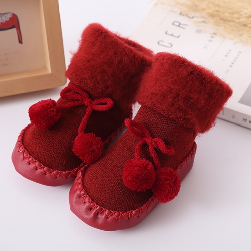 Зимняя теплая обувь для малышей, нескользящая обувь для младенцев, размер: 14 см (красный)
