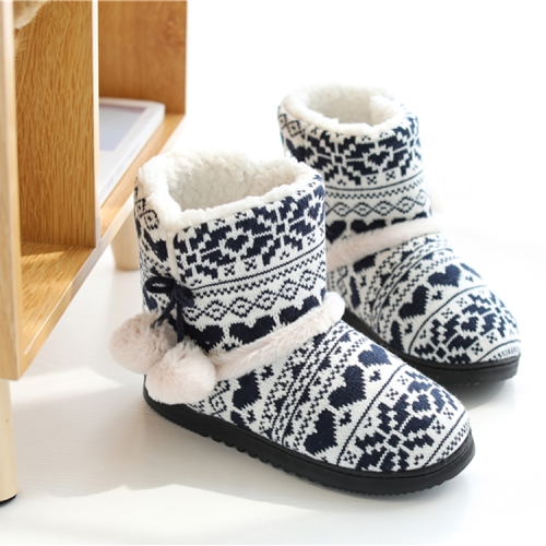 Зимние хлопковые тапочки с высоким берцем Хлопковые тапочки на каблуке Бархатная домашняя теплая обувь на толстой подошве, размер: 37-38 (черный)