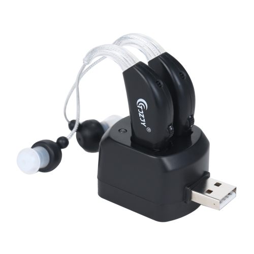 Перезаряжаемые слуховые аппараты для пожилых людей с личным звуковым усилителем с зарядной основой, штекер EU (черный)