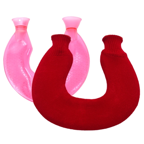 U-образный ПВХ горячий компресс на плечо и шею Взрывозащищенный мешок с горячей водой для впрыска воды (розово-красный + рождественский красный вязаный)