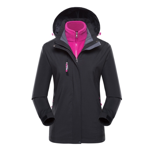 Женская уличная водонепроницаемая куртка со съемным внутренним теплым флисом для кемпинга, размер: XXXXXXL (черный)