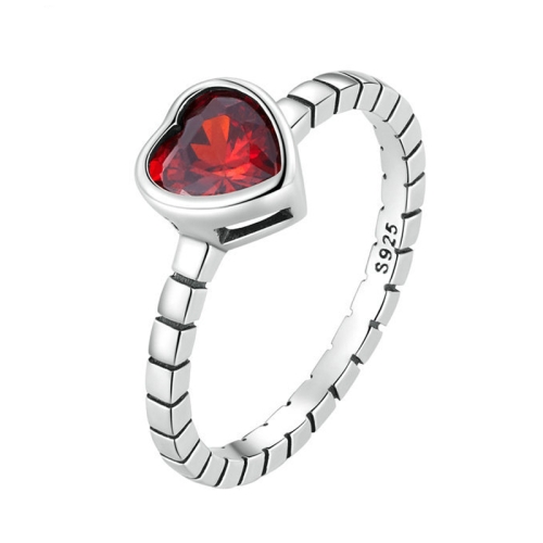 Стерлинговое серебро S925 бордовое ретро женское кольцо в форме сердца (№ 7)