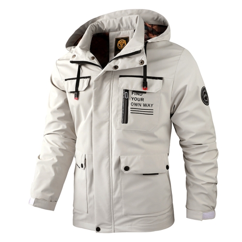 Мужская повседневная куртка осень-зима с капюшоном, размер: XXXL (белый)