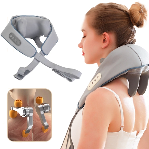 Электрический массажер для шеи и плеч Шиацу Массажер для спины и шеи с подогревом (серый)