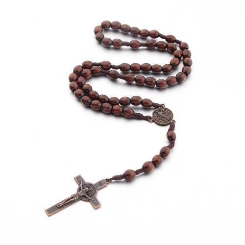 Деревянные бусины ручной работы из проволоки, винтажное ожерелье с крестом (темно-кофейный)