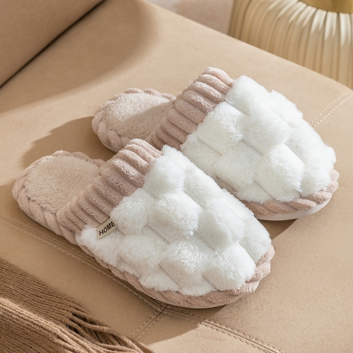 Зимние женские хлопковые тапочки. Домашние тапочки для пар. Нескользящие теплые плюшевые тапочки, размер: 40-41 (белый).