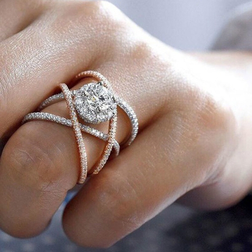 Позолоченное розовым золотом кольцо для разделения цветов Обручальное кольцо с креативным крестом и цирконом (10)