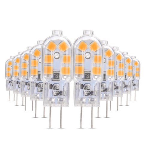 10 шт. переменного тока 220-240 В G4 3 Вт 12 светодиодов 2835SMD светодиодная лампа с регулируемой яркостью и двойной иглой, прозрачная арахисовая лампа (теплый белый)